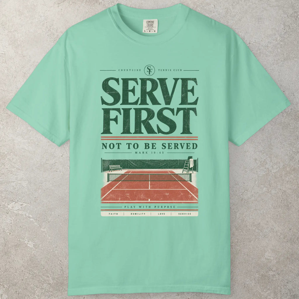 To Serve Faith T-Shirt in Mustard (golden mustard yellow) — coach gift, motivation, Comfort Colors 1717 unisex christian faith tee
