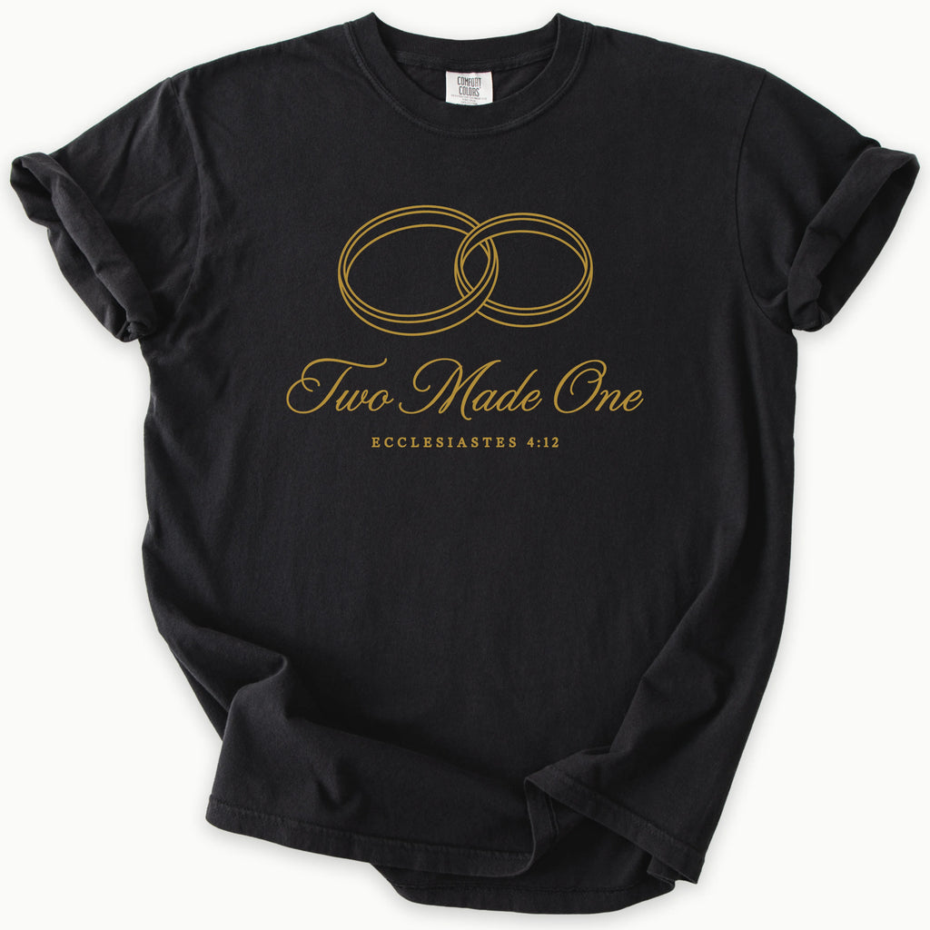 Two Made One T-Shirt in Black — wedding vow tee, anniversary shirt, Comfort Colors 1717 unisex christian faith tee