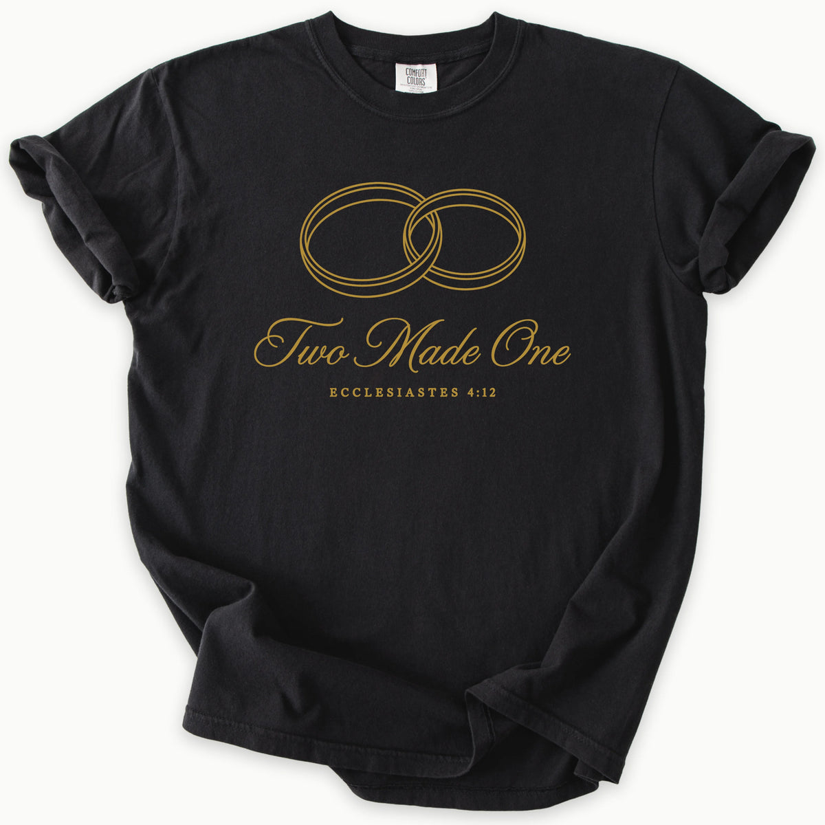 Two Made One T-Shirt in Black — wedding vow tee, anniversary shirt, Comfort Colors 1717 unisex christian faith tee