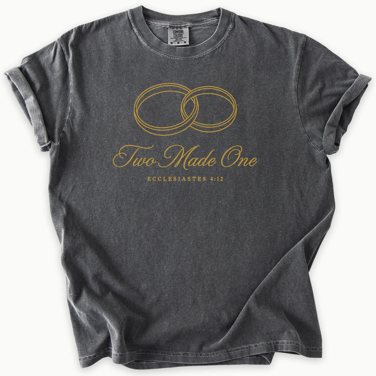 Two Made One T-Shirt in Pepper (charcoal grey) — wedding vow tee, anniversary shirt, Comfort Colors 1717 unisex christian faith tee