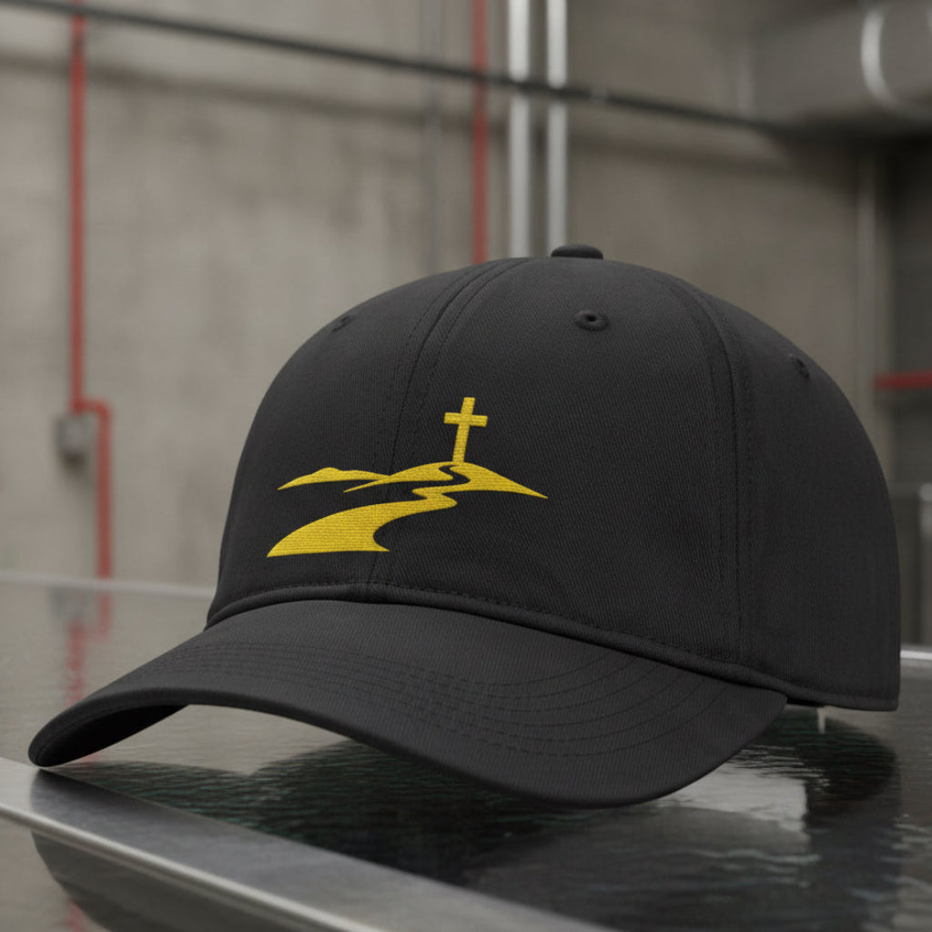 Winding Path Cap in Black — winding path, walk of faith, Comfort Colors CCWC0 washed christian cap