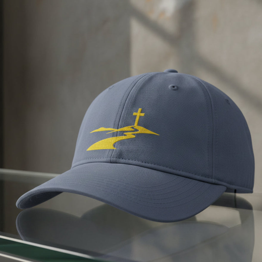 Winding Path Cap in Blue Jean (slate blue) — winding path, walk of faith, Comfort Colors CCWC0 washed christian cap