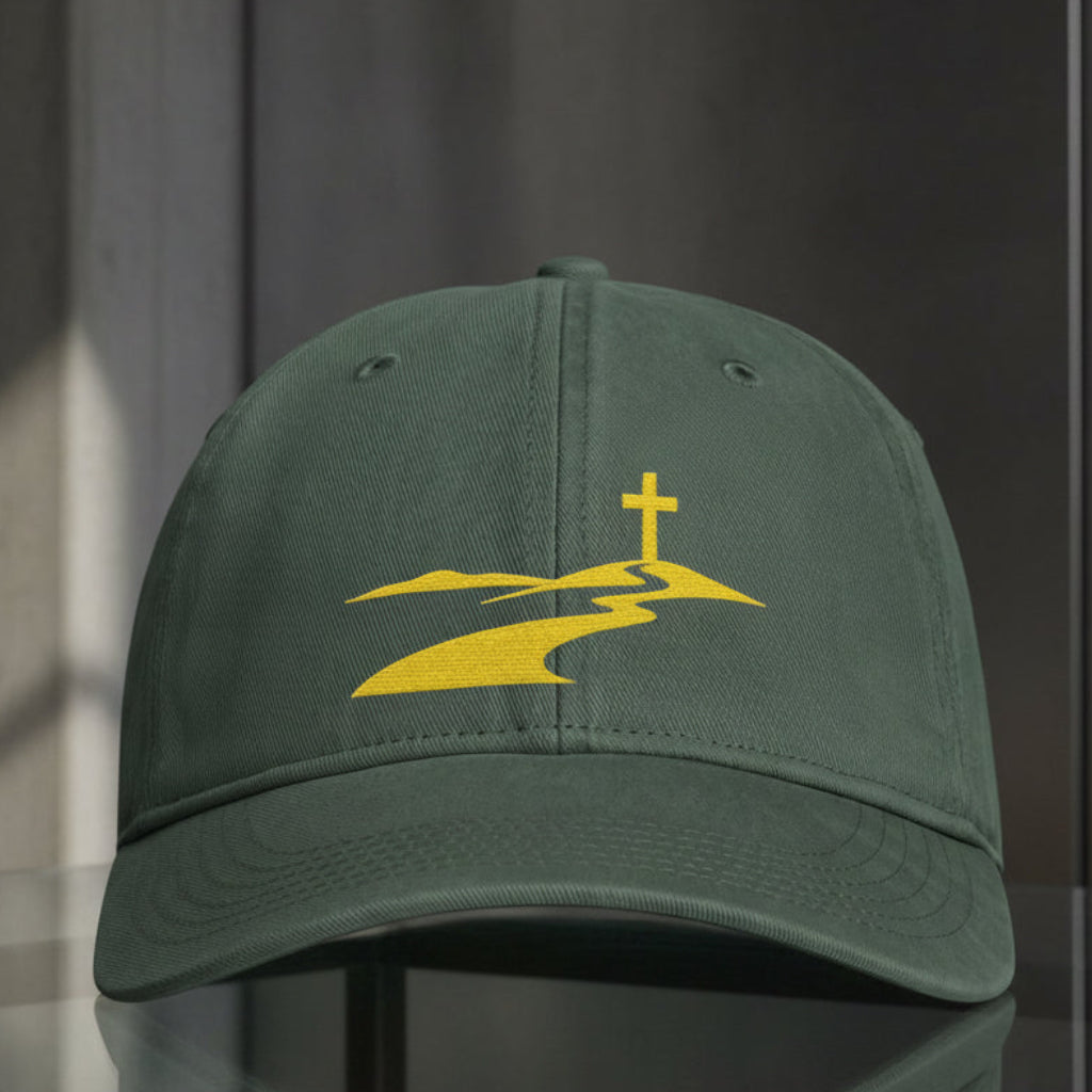 Winding Path Cap in Moss (green) — winding path, walk of faith, Comfort Colors CCWC0 washed christian cap